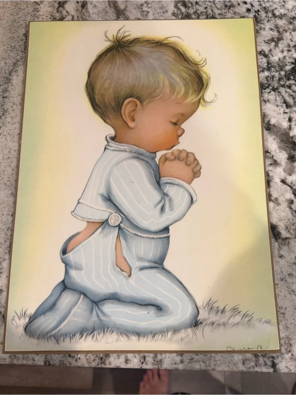Blue Vintage Baby Boy Praying Charlot Byj Wall Art